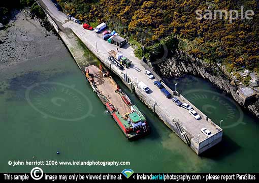 Sherkin pier and tractor aerial overhead viewpoint