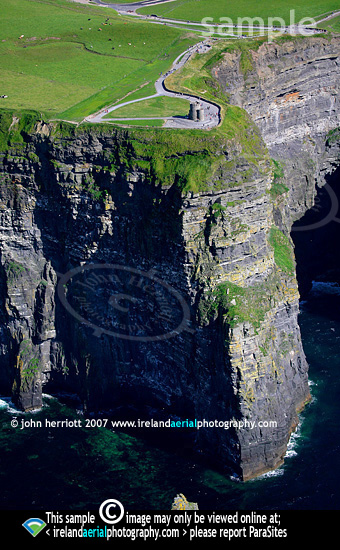 O'Briens Tower, Cliffs of Moher, Co Clare aerial photograph